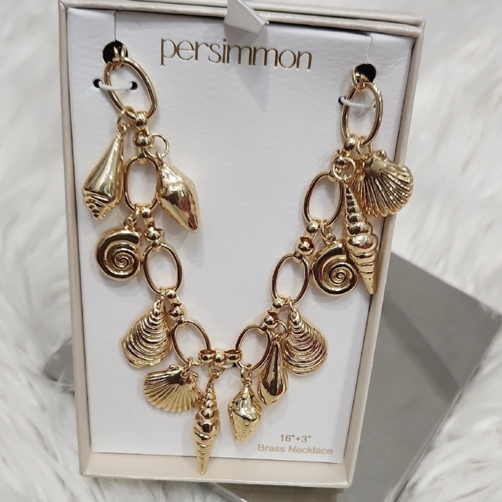 NWT ⚜️👑⚜️ Persimmon Viral Gold Shell Ocean Nautical Charm 16" Necklace - Picture 16 of 17
